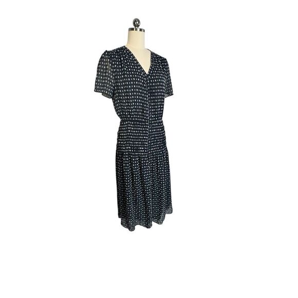 Anthropologie Current Air Dark Navy Swiss Dot Smocked Midi Dress| M - Picture 4 of 10